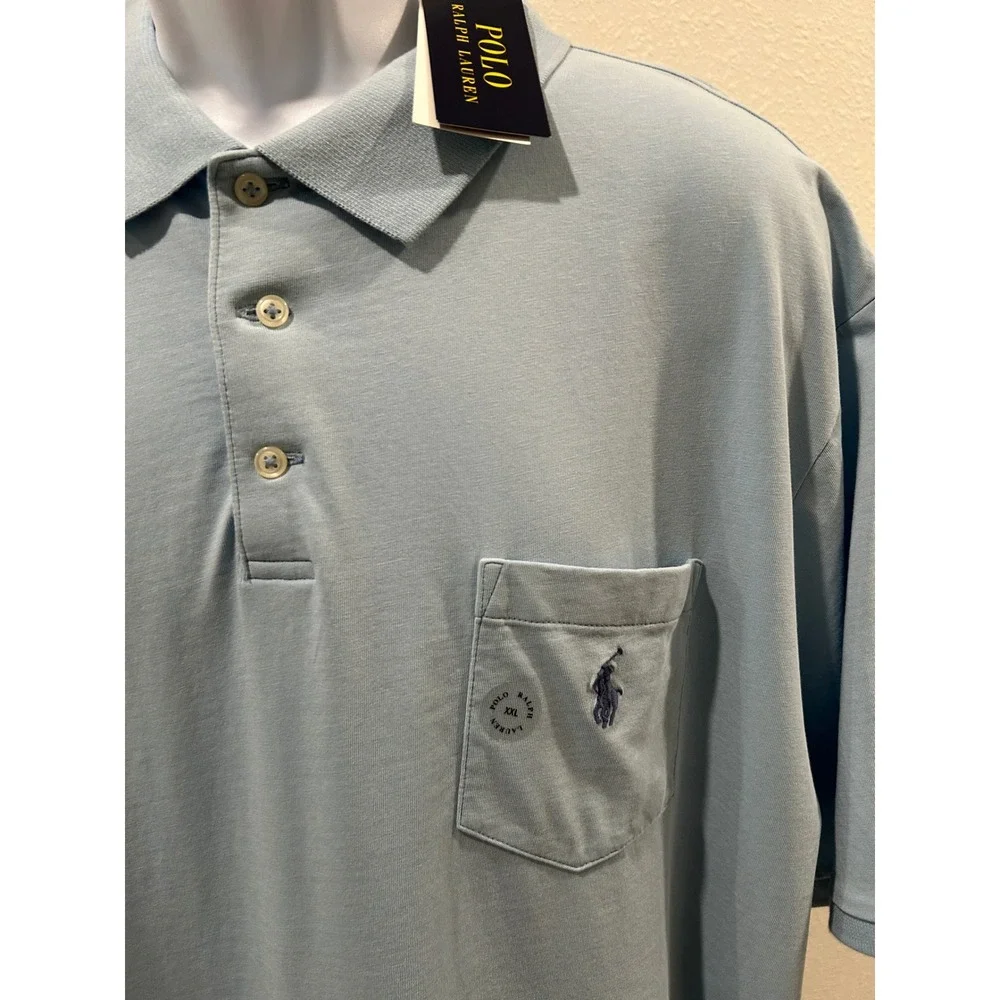Polo Ralph Lauren Mens XXL Light Blue Classic Fit Pocket Polo Shirt Embroidered